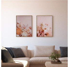 QUADRO SU TELA FIORI ROSE BIANCHE CORNICE LEGNO 45x60cm