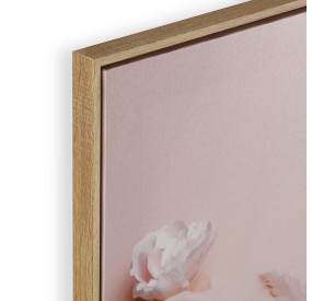 QUADRO SU TELA FIORI ROSE BIANCHE CORNICE LEGNO 45x60cm