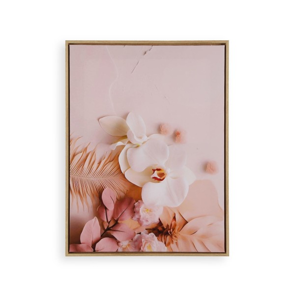 QUADRO SU TELA FIORI ORCHIDEA CORNICE LEGNO 45x60cm