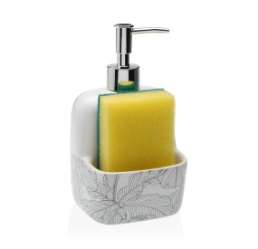 DISPENSER SAPONE CON PORTA SPUGNA IN CERAMICA - FOGLIE