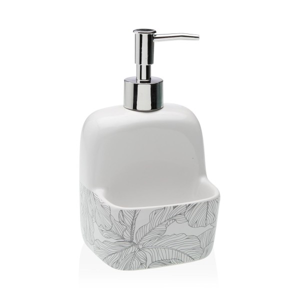 DISPENSER SAPONE CON PORTA SPUGNA IN CERAMICA - FOGLIE