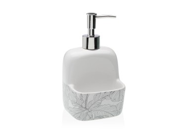 DISPENSER SAPONE CON PORTA SPUGNA IN CERAMICA - FOGLIE