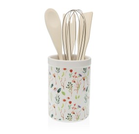 PORTA UTENSILI PORTAMESTOLI DA CUCINA IN CERAMICA BIANCA DECORAZIONE STELLE H15cm