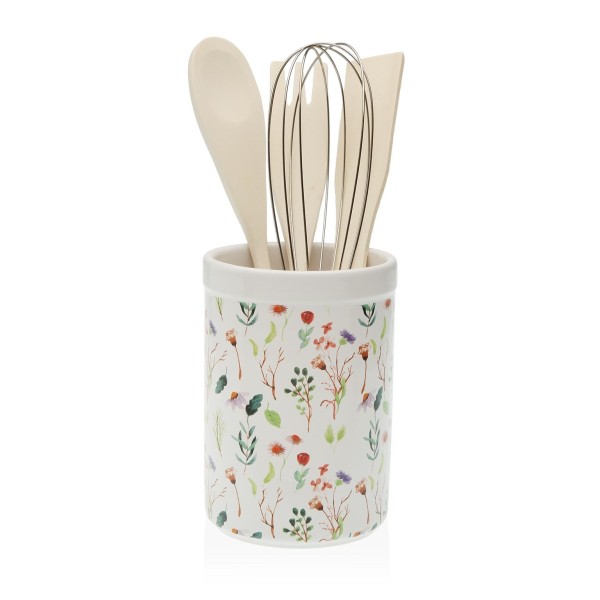 PORTA UTENSILI PORTAMESTOLI DA CUCINA IN CERAMICA BIANCA DECORAZIONE STELLE H15cm