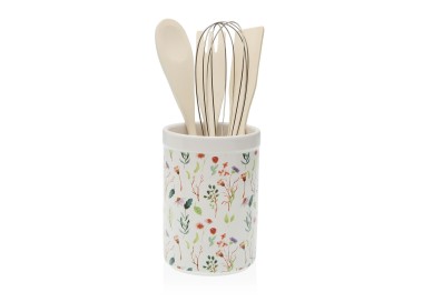 PORTA UTENSILI PORTAMESTOLI DA CUCINA IN CERAMICA BIANCA DECORAZIONE STELLE H15cm