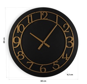 BLACK AND GOLD WOOD WALL CLOCK DIAMETER 60CM