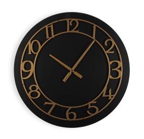 BLACK AND GOLD WOOD WALL CLOCK DIAMETER 60CM