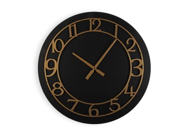 BLACK AND GOLD WOOD WALL CLOCK DIAMETER 60CM