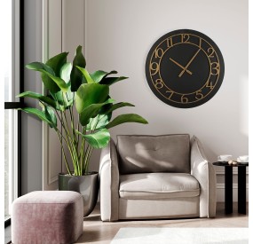 BLACK AND GOLD WOOD WALL CLOCK DIAMETER 60CM