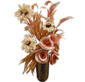 PINK FLORAL ARRANGEMENT WITH SILVER VASE H.78cm