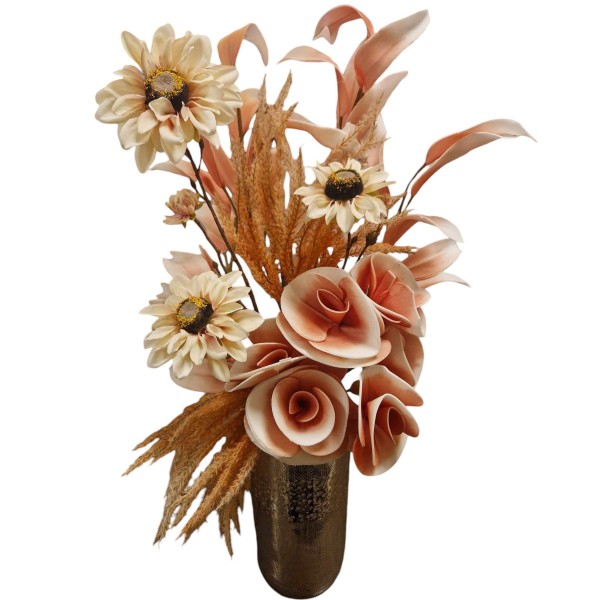 PINK FLORAL ARRANGEMENT WITH SILVER VASE H.78cm