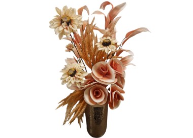 PINK FLORAL ARRANGEMENT WITH SILVER VASE H.78cm