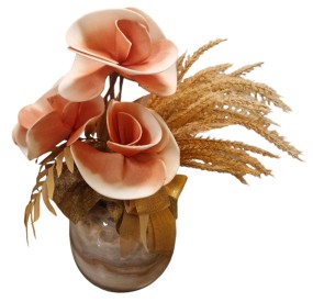 FLORAL COMPOSITION WITH VASE OF METAL EFFECT STONES GLOSSY H.40cm