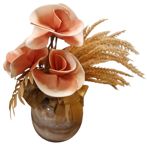 FLORAL COMPOSITION WITH VASE OF METAL EFFECT STONES GLOSSY H.40cm