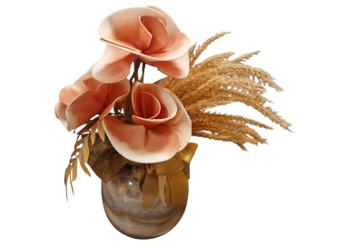 FLORAL COMPOSITION WITH VASE OF METAL EFFECT STONES GLOSSY H.40cm