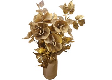 FLORAL ARRANGEMENT OF GOLD FLOWERS WITH BEIGE VASE H.65cm