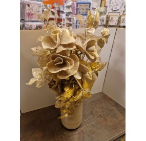 FLORAL ARRANGEMENT OF GOLD FLOWERS WITH BEIGE VASE H.65cm