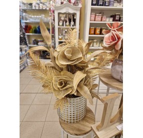 FLORAL ARRANGEMENT OF GOLD FLOWERS WITH WHITE - GOLD VASE H.55cm