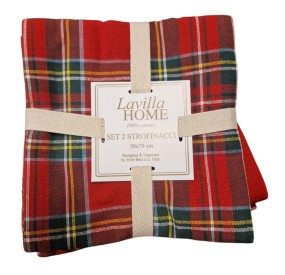 PAIR OF TABLE TOWELS CHRISTMAS RED 50x70cm 100% COTTON LAVILLA HOME