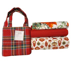 KIT BAG + 3 RED CHRISTMAS DISH TOWELS 100% COTTON LAVILLA HOME