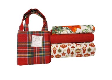 KIT BAG + 3 RED CHRISTMAS DISH TOWELS 100% COTTON LAVILLA HOME