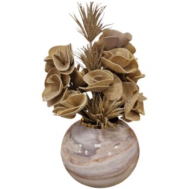 FLORAL COMPOSITION WITH VASE OF METAL EFFECT STONES GLOSSY H.40cm