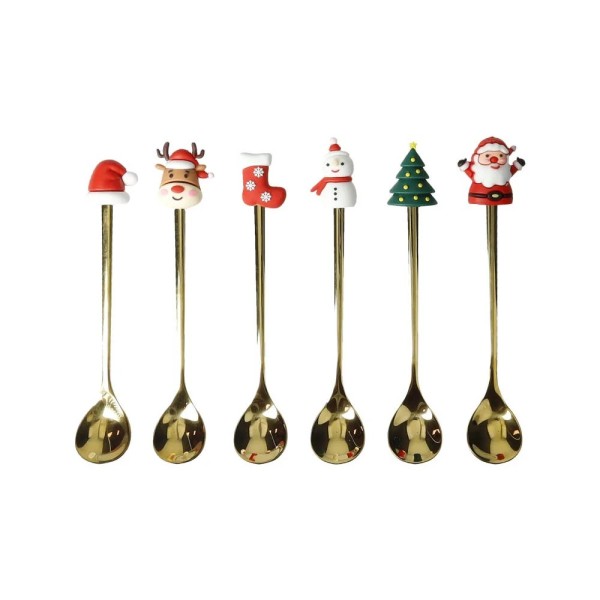 SET 6PZ CUCCHIAINI DOLCE O CAFFE' ACCIAIO INOX ORO NATALE BRANDANI