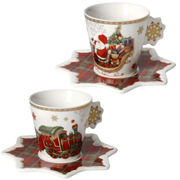 PAIR OF CHRISTMAS BRANDANI PORCELAIN CHRISTMAS TEA CUPS