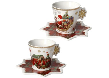 PAIR OF CHRISTMAS BRANDANI PORCELAIN CHRISTMAS TEA CUPS