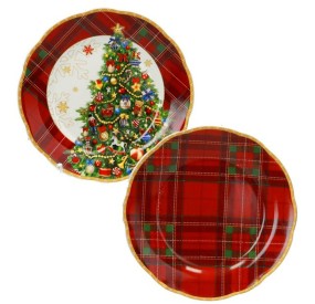 PAIR OF SWEET SAUCERS \ CHRISTMAS CONTOUR CHRISTMAS BRANDANI PORCELAIN