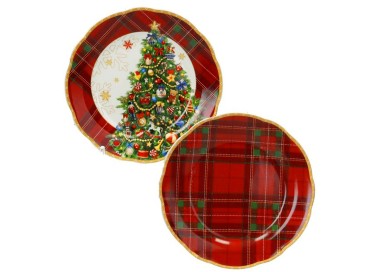 PAIR OF SWEET SAUCERS \ CHRISTMAS CONTOUR CHRISTMAS BRANDANI PORCELAIN