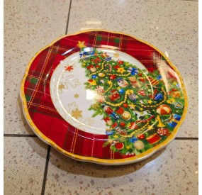 PAIR OF SWEET SAUCERS \ CHRISTMAS CONTOUR CHRISTMAS BRANDANI PORCELAIN