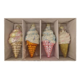 SET OF 4 CHRISTMAS ICE CREAM CONE BALLS