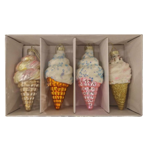 SET OF 4 CHRISTMAS ICE CREAM CONE BALLS