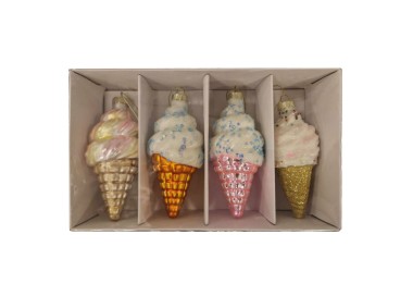 SET OF 4 CHRISTMAS ICE CREAM CONE BALLS