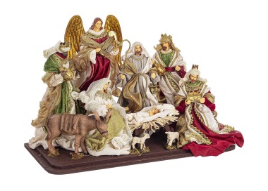 PRESEPE STATICO NATIVITA' RAPHAEL STAND 51x38H RESINA E CANAPA