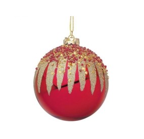 PALLINA SFERA IN VETRO ROSSO DECORATO FIREWORK DIAMETRO 8CM