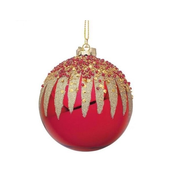 PALLINA SFERA IN VETRO ROSSO DECORATO FIREWORK DIAMETRO 8CM