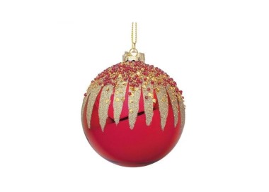 PALLINA SFERA IN VETRO ROSSO DECORATO FIREWORK DIAMETRO 8CM