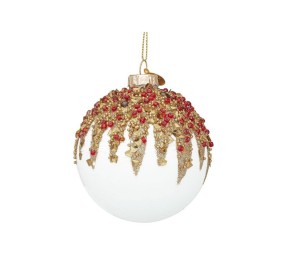 PALLINA SFERA IN VETRO BIANCO DECORATO FIREWORK DIAMETRO 8CM