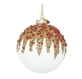 PALLINA SFERA IN VETRO BIANCO DECORATO FIREWORK DIAMETRO 10CM