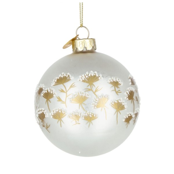 ACHILLEA WHITE GLASS BALL WITH GOLD FLOWERS DIAMETER 8CM