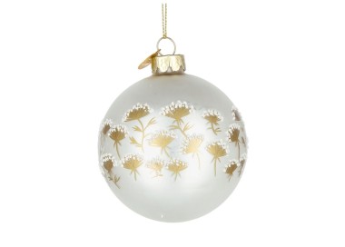 ACHILLEA WHITE GLASS BALL WITH GOLD FLOWERS DIAMETER 8CM