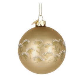 ACHILLEA GOLD GLASS BALL WITH GOLD FLOWERS DIAMETER 8CM