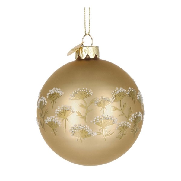 ACHILLEA GOLD GLASS BALL WITH GOLD FLOWERS DIAMETER 8CM