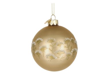 ACHILLEA GOLD GLASS BALL WITH GOLD FLOWERS DIAMETER 8CM