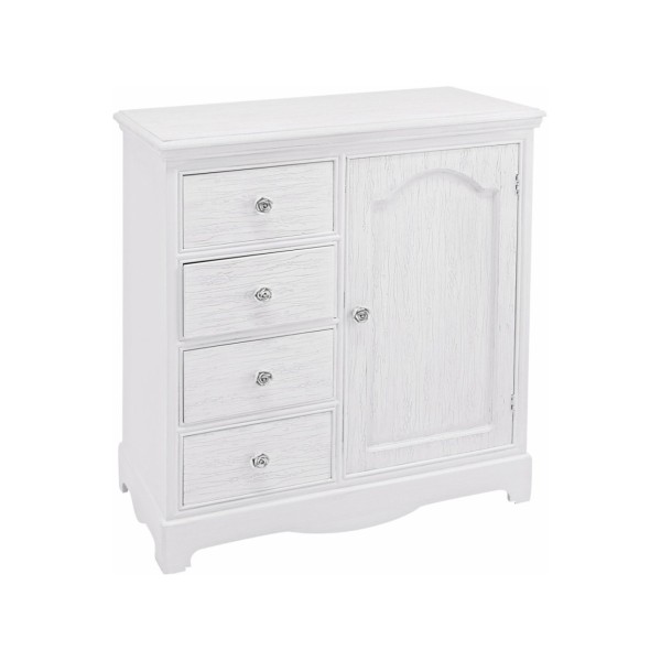 CREDENZA BIANCA IN LEGNO 1 ANTA BLANC BIZZOTTO 4 CASSETTI 66x32cm H.80cm