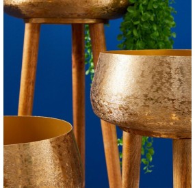 VARANASI BRUSHED GOLD AND MANGO WOOD VASE - LARGE