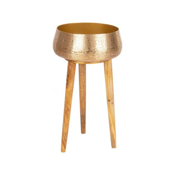 VARANASI BRUSHED GOLD AND MANGO WOOD VASE - MEDIUM