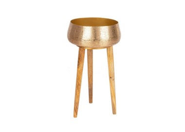 VARANASI BRUSHED GOLD AND MANGO WOOD VASE - MEDIUM